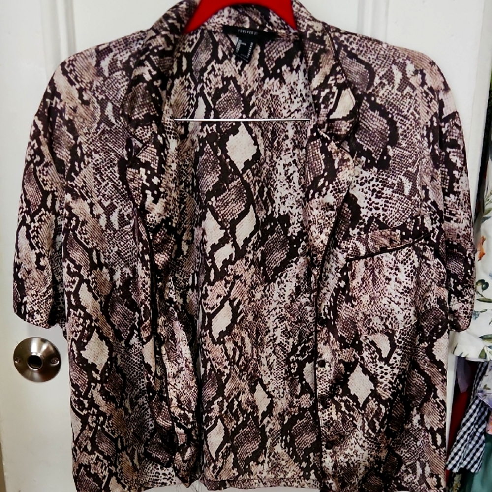 Snake Print Open Button Down Shirt